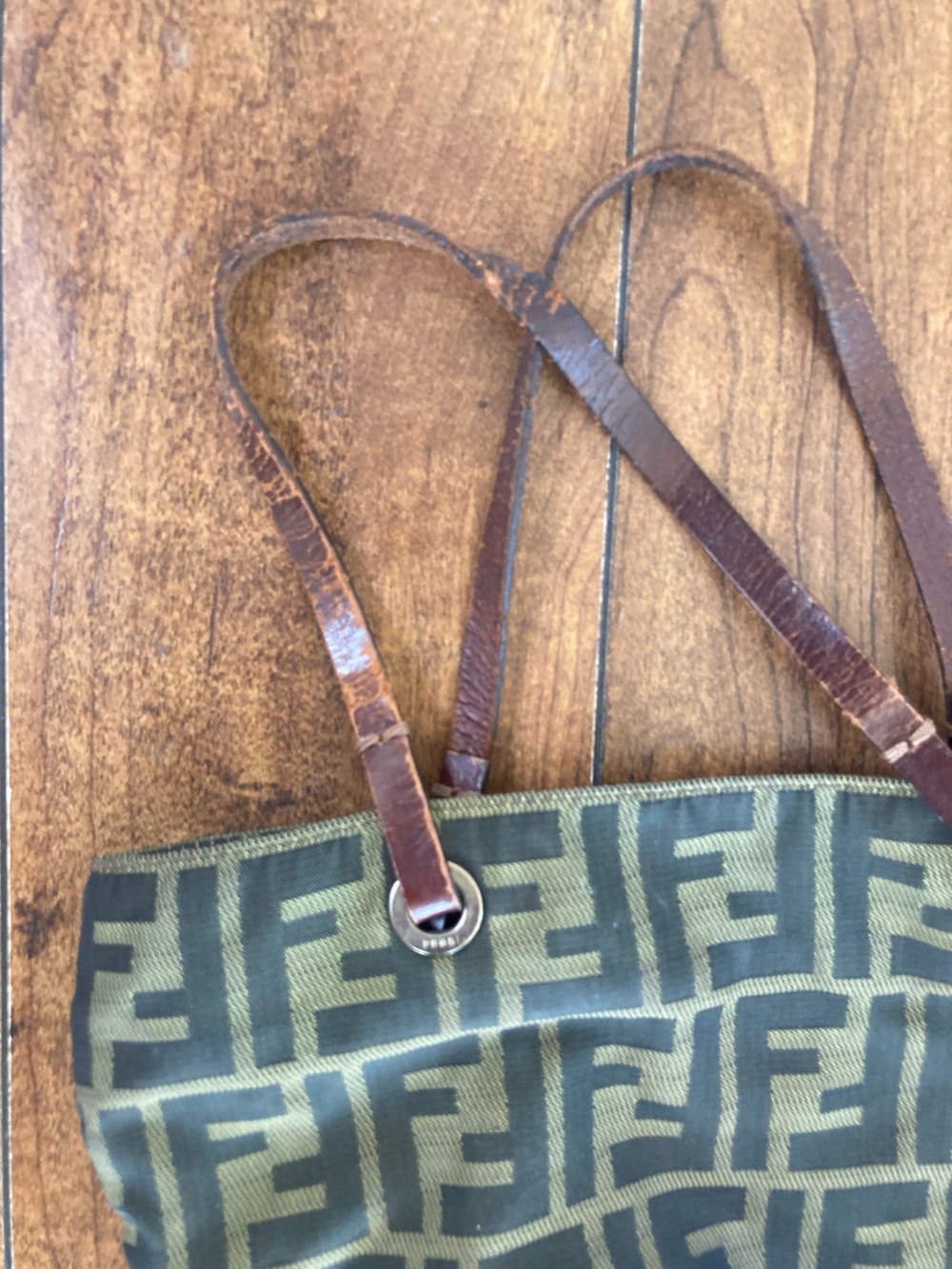 Fendi Olive and Brown FF Logo Canvas Tote - Picture 3 of 5